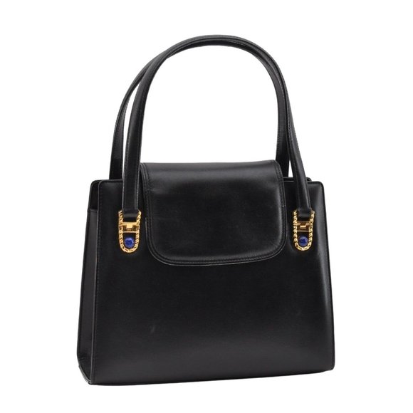 Gucci black leather top handle Kelly bag with blue lapis - Picture 1 of 16